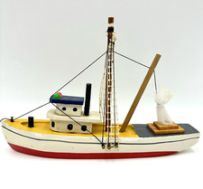 Modellino Peschereccio Legno Vintage Arredamento Marittimo Barca Pesca Strascico