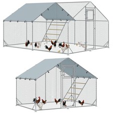 PawHut Pollaio da 6/12m² per Galline, Tetto, Posatoio e Mangiatoia