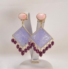 ORECCHINI IN ORO GIALLO 18 kt CON CORALLO ROSA GIADA VIOLA E RUBINI OGHT 0315