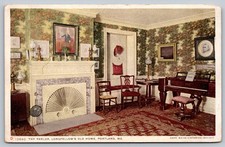 Cartolina d'epoca da salotto interno Longfellow's Old Home Portland ME