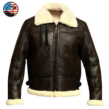 Giubbotto Bomber Uomo RAF B3 Aviator Nero Vera Pelle Pelliccia Shearling Pilota Volo