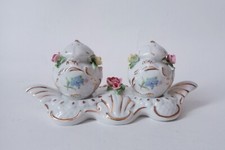 DRESDEN Set SALE PEPE VASSOIO PORCELLANA dipinta VINTAGE fiori ANTICO Filo Oro