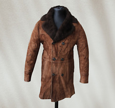 Cappotto pelle doppiopetto scamosciato vintage imbottito anni 70 taglia M