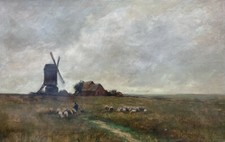 Impressionista Rudolf Anton Guba (1884-1950) Paesaggio Nordico Con Pecore