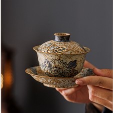 Piattino coperchio ciotola sancai cinese ceramica Gaiwan dipinto a mano fiori di loto