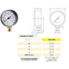 MANOMETRO PER AUTOCLAVE RADIALE Ø 63 MM 1/4" MASCHIO 10 BAR 145 PSI