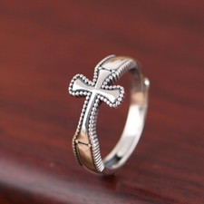 I05 Anello Con Croce a Punti Bordo Argento 925 Misura Regolabile