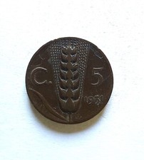 MONETA 5 CENTESIMI CINQUE  VITTORIO EMANUELE III RE SPIGA 1931 ITALIA REGNO
