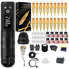 Macchina per tatuaggi rotativa wireless kit completo 20 pezzi set aghi per principianti 