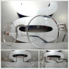 Uomo Classy Elegante Vintage Retrò Stile Lenti Trasparenti Occhiali Tondo Silver