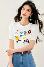 T-Shirt Avorio Slim Con Ricamo