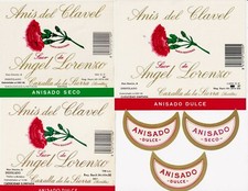 10076-TRE ETICHETTE VINI-LIQUORI, ANIS DEL CLAVEL, SUCR DE ANGEL LORENZO,ANISADO