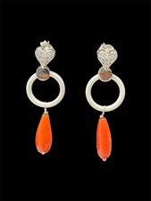Orecchini artigianali in argento con Corallo onice zirconi