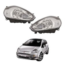 Coppia Fari Anteriori per FIAT Grande Punto EVO DX+SX Parabola CROMATA c/Motore