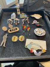 Sottsass Memphis Vintage Collezione Spille e Orecchini ACME 1986 Tot 14 Pezzi