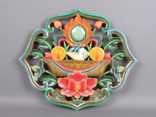 Decoro da parete quadro vintage fregio intagliato in legno arte orientale