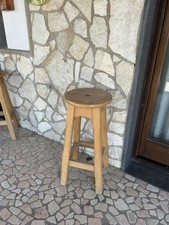 2 SGABELLO IN LEGNO PER BAR CUCINA ALTO SEDUTA ROTONDO RUSTICO CON POGGIAPIEDI