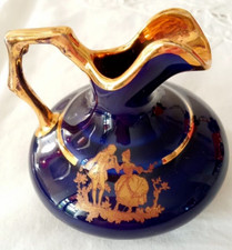 La Reine Limoges Porcelaine Anfora Vaso Porcellana Francia Blu bordo Oro '900