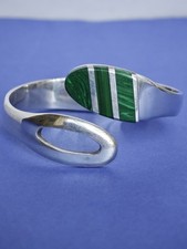 Bracciale In Argento 925 e Malachite Di Alta Qualità Serpente, Mexico Vintage 