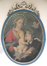 Dipinto olio su tela con Madonna, Bimbo e Santo - Scuola Francese - Metà '700