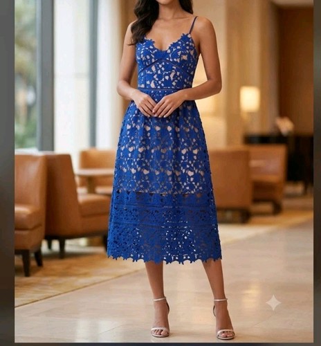 Abito midi blu pizzo - abito,