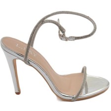 Sandalo gioiello argento donna tacco 12 fascia sottile di strass luccicanti ceri