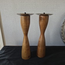 Pair Vtg Solid Teak Metal MCM