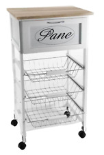 CARRELLO CUCINA MODERNO LEGNO 3 CESTE PORTA FRUTTA CASSETTO PANE ROVERE 85*47*37