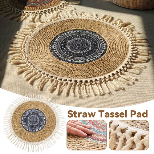 Tappeto paglia nappa rotondo - tappeto,