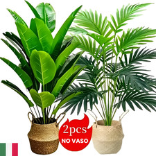 2 Pz Pianta Artificiale Finta Palma Banano 60 Cm Senza Vaso Interno Esterno Casa