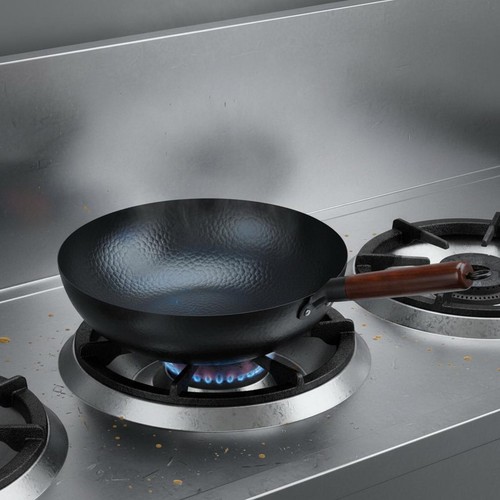 Wok martellato mano senza - martellato,