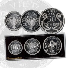 VIETNAM 1953 Alluminio Essai (Modello) Set (3 pezzi) Custodia Originale Mint RARO!