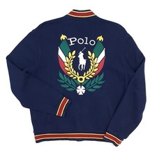 Polo Ralph Lauren Snap Varsity Giacca Media Crest Jersey Ricamato Navy Uomo