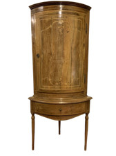 Antica angoliera bombata in noce intarsiata doppio corpo epoca XVIII secolo P...