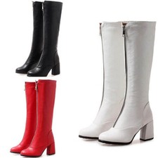 Stivali donna 34-54 tacco a blocco zip anteriore equitazione ginocchio punta tonda stivali cavaliere