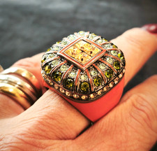 anello da cocktail  in bronzo con smalto '90 firmato Joan Boyce designer ring