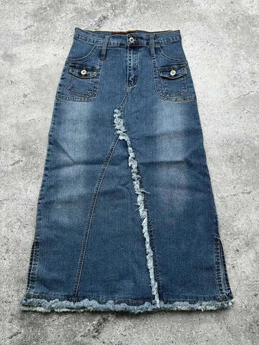 Maxi gonna denim - , sfilacciata