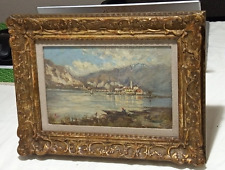 Dipinto su tavola Isola dei pescatori lago maggiore (Novara) Firma al retro