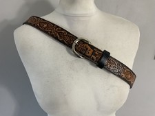 Cintura vintage marrone vera pelle goffrata fibbia metallo cintura uomo unisex adatta W38”-40”