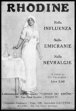 PUBBLICITA' 1921 ROHDINE MEDICINA CROCE ROSSA FARMACIA USINES DU RHONE LAPEYRE