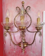 Coppia Di Applique 3 Luci Stile Barocco Con Cristalli Pendenti 