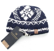 Scotch & Soda Berretto Motivi Blu E Bianco Unisex 100% Lana Pura Beanie