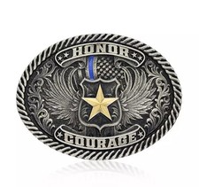 Fibbia per cintura Montana Silvermiths Honor & Courage linea blu sottile vendita al dettaglio $ 50 NUOVA!