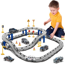 BASAMOU Pistas Macchinine Elettrico Giocattolo Bambini3 4 5 6 7 8 Anni, Trenino 