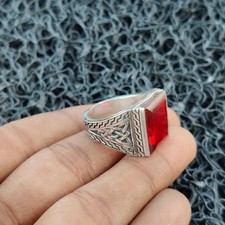 Anello granato rosso argento sterling 925 fatto a mano dichiarazione uomo bellissimo anello B102