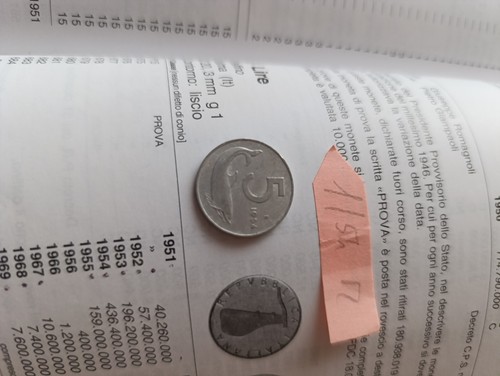 Moneta italia lire del - italia, 5