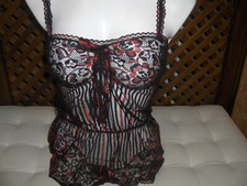 Sexy Pagliaccetto Lingerie DEWE INTIMO TULLE PIZZO NERO ROSSO VINTAGE 1980 TG II