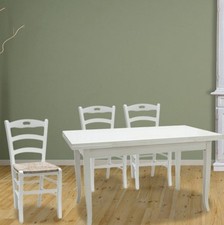 TAVOLO IN LEGNO  ALLUNGABILE BIANCO SHABBY CHIC  CON 4 SEDIE  ABBINATE
