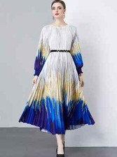 Vestito Abito Lungo Elegante Boho Chic Blu Oro Fiori Morbido GIPSY 01036