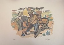Livorno. NEDO LUSCHI (1917-2016). Lavoro nei campi. Litografia